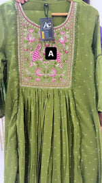 Premium fully embroidered cotton suit set in green