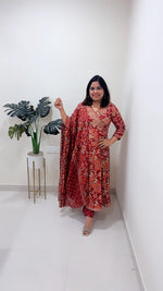 Premium cotton angrakha suit paired with mul cotton dupatta in red