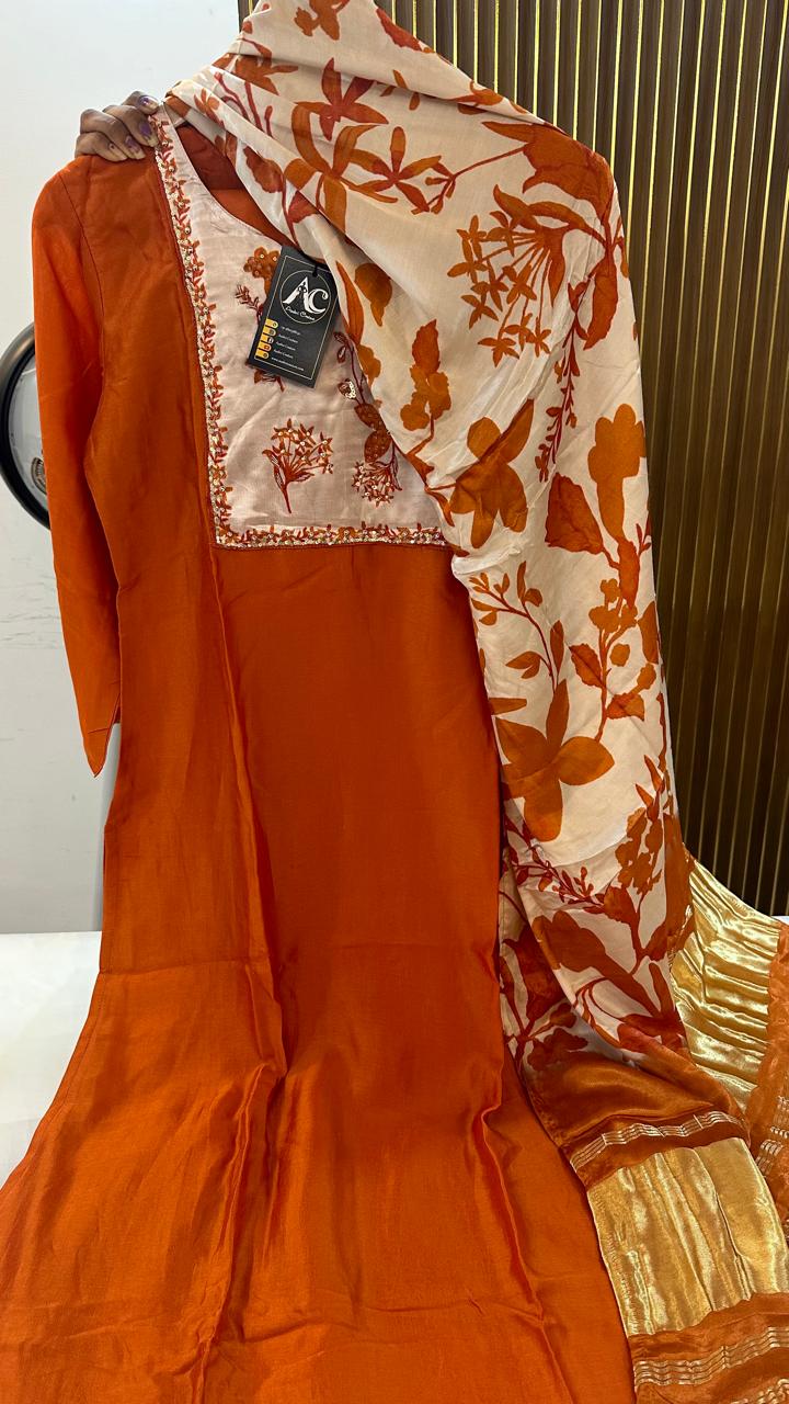 Premium gaji silk suit with lakri patta dupatta