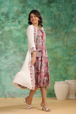 Premium rayon smocking effect dress paired with shifli jacket