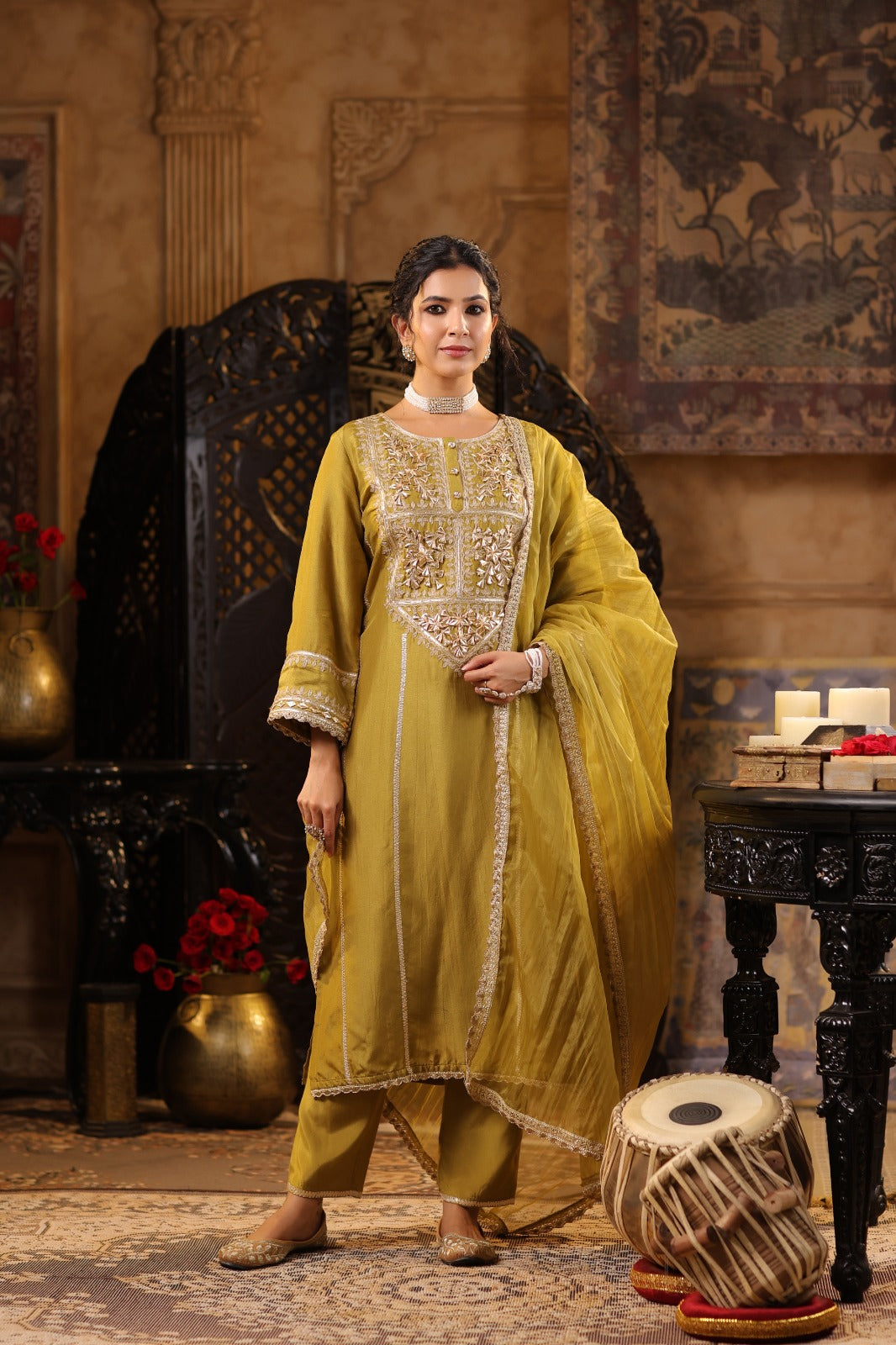 Super gorgeous dola silk intricate zari work party wear suit set