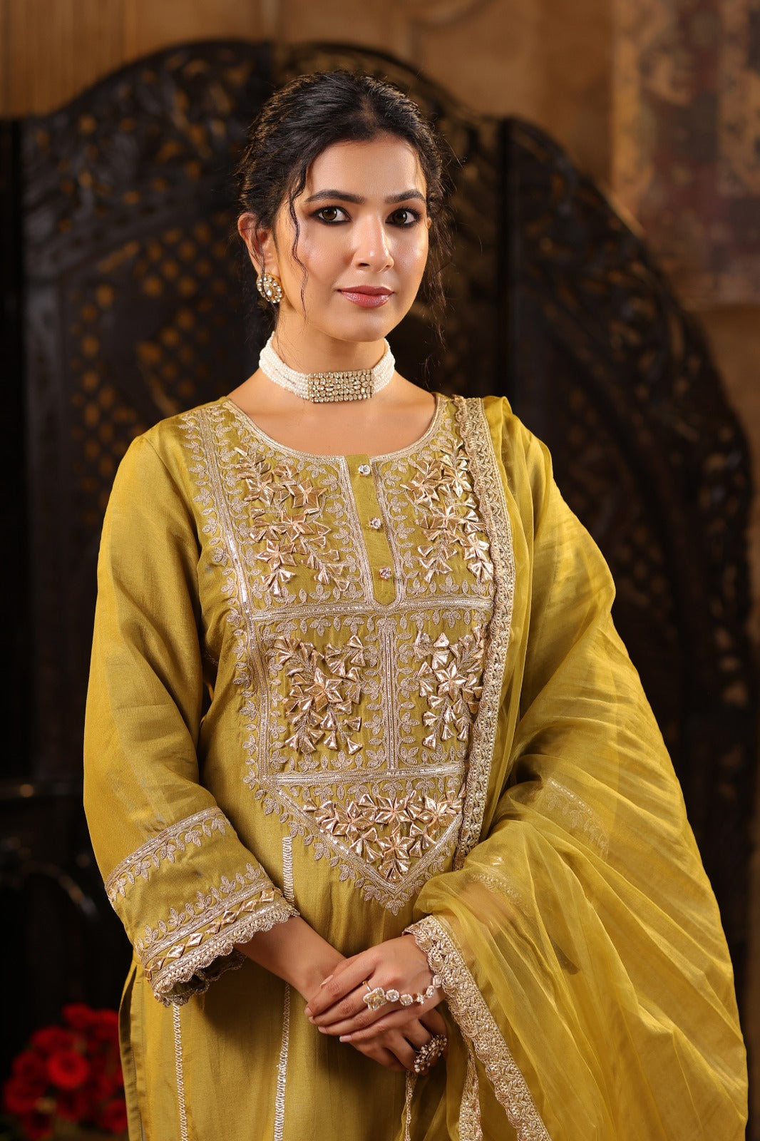 Super gorgeous dola silk intricate zari work party wear suit set