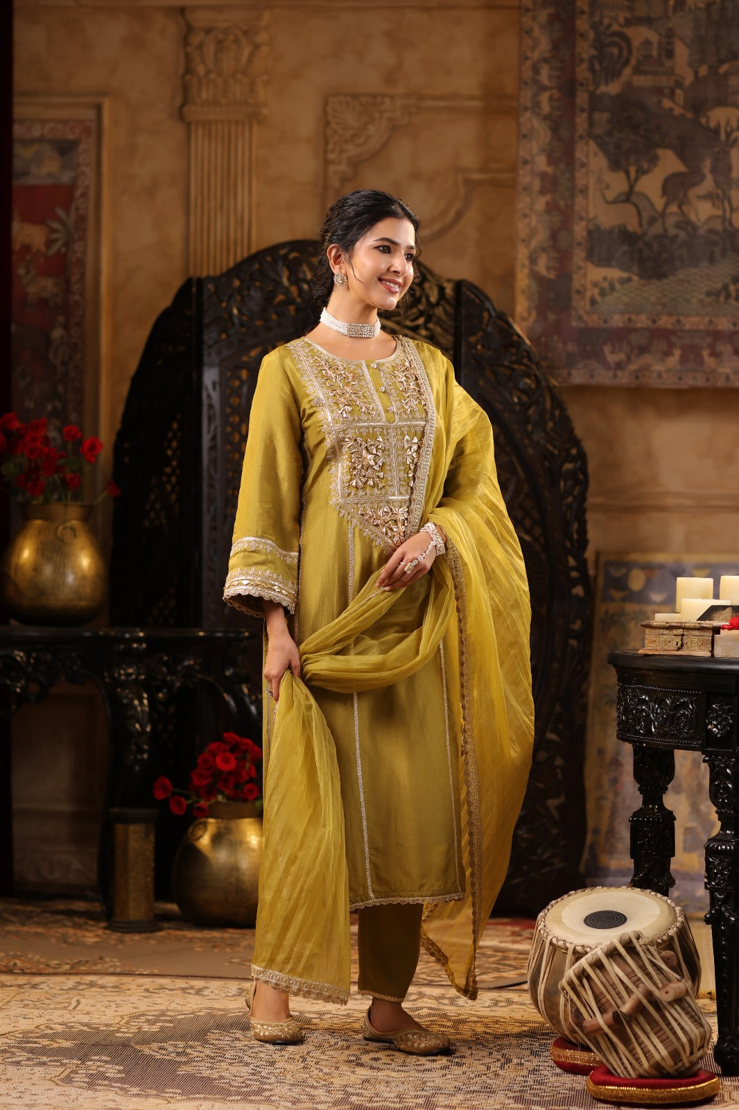 Super gorgeous dola silk intricate zari work party wear suit set