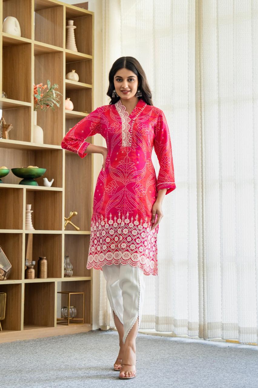 Pretty pure muslin bandhani shifli co ord set