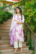 Premium pure cotton digital printed full suit set in pink