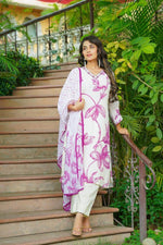 Premium pure cotton digital printed full suit set in pink