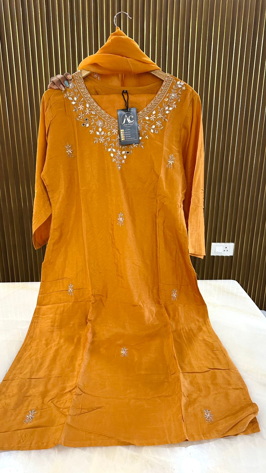 Gorgeous dola silk suit with pretty yoke