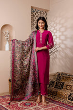 Pure crepe suit set with brassso dupatta