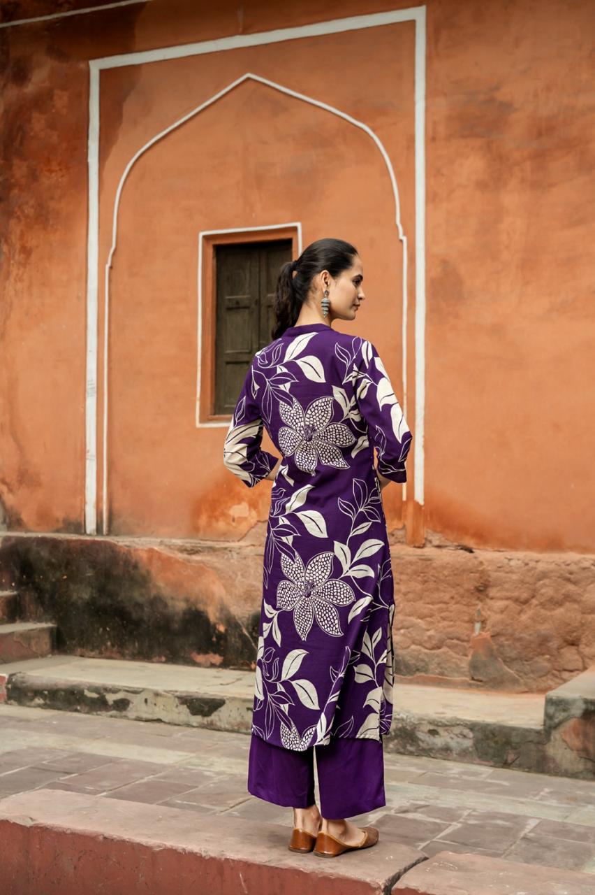 V neck floral kurta pant set