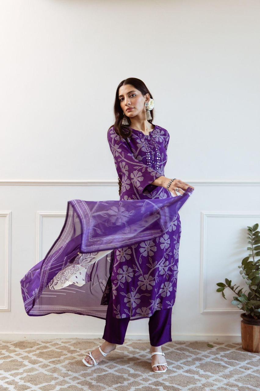 Pretty premium muslin bandhani suit set