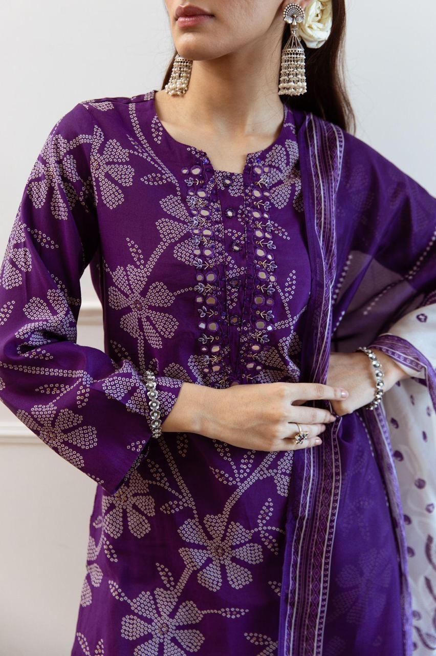 Pretty premium muslin bandhani suit set