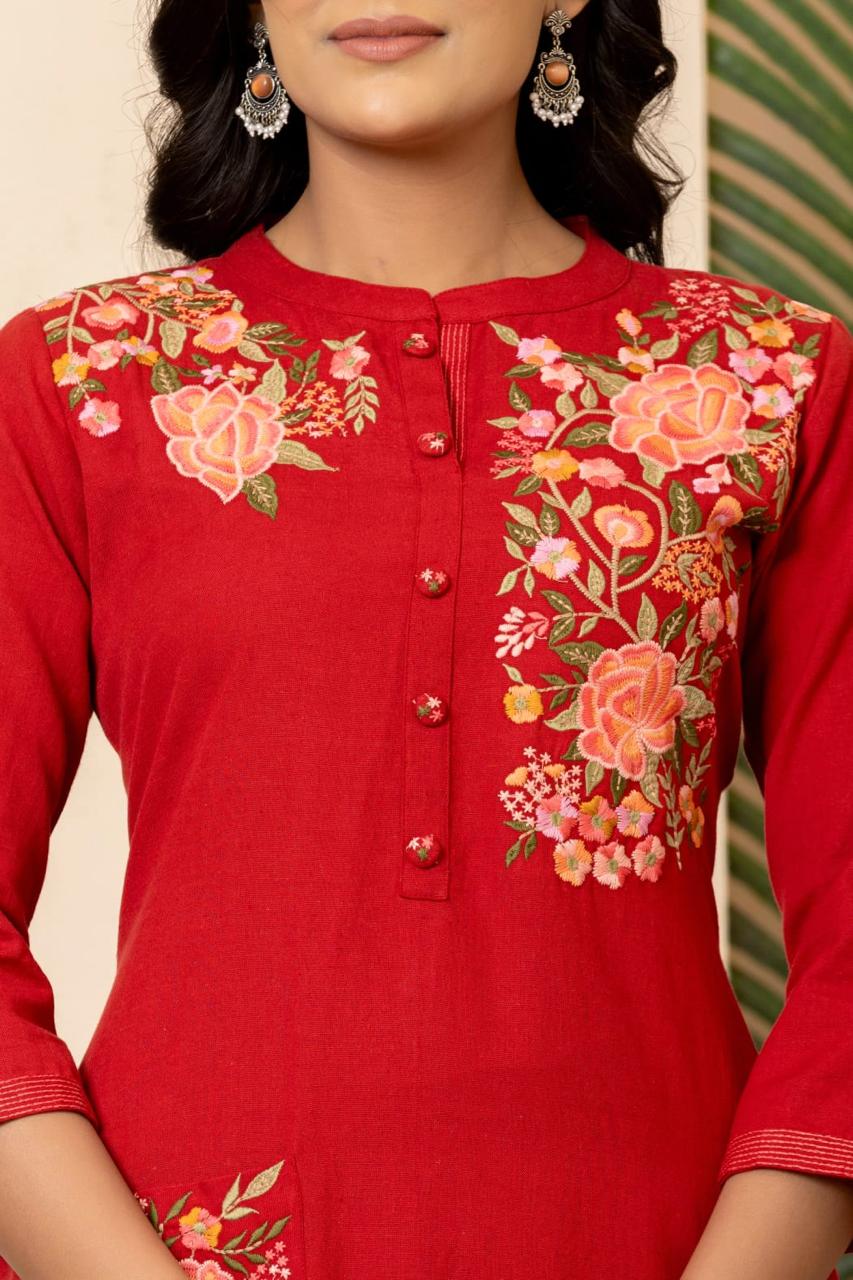 Pretty cotton embroidered kurta pant