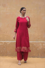 Butter muslin silk kurta pant in red