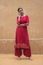 Butter muslin silk kurta pant in red