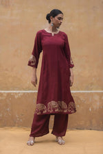 Butter muslin silk kurta pant in wine