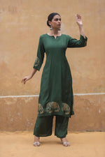 Butter muslin silk kurta pant in green