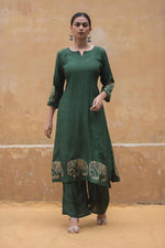 Butter muslin silk kurta pant in green