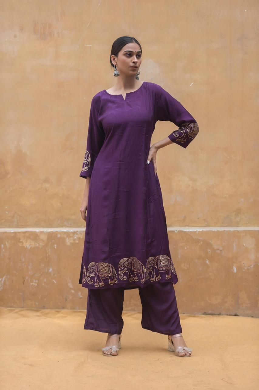 Butter muslin silk kurta pant in purple