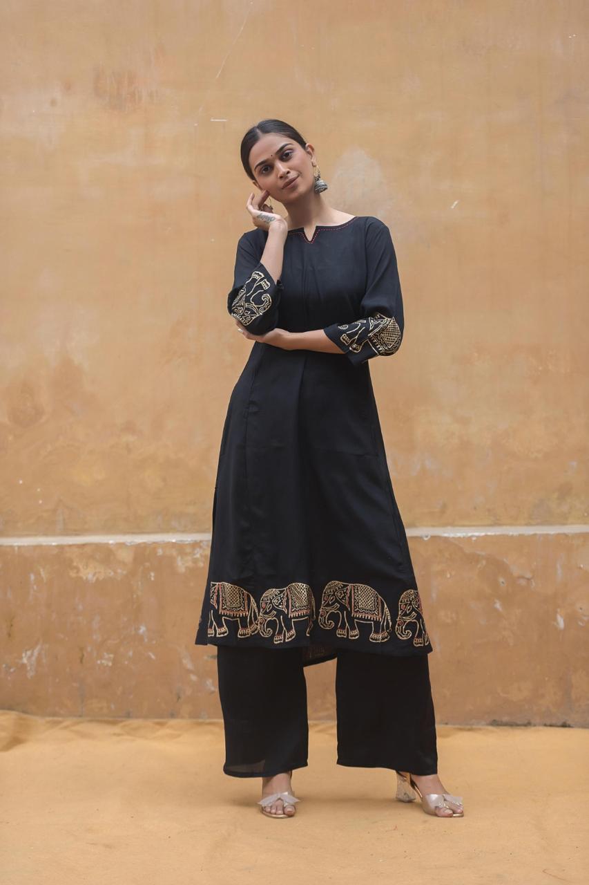 Butter muslin silk kurta pant in black