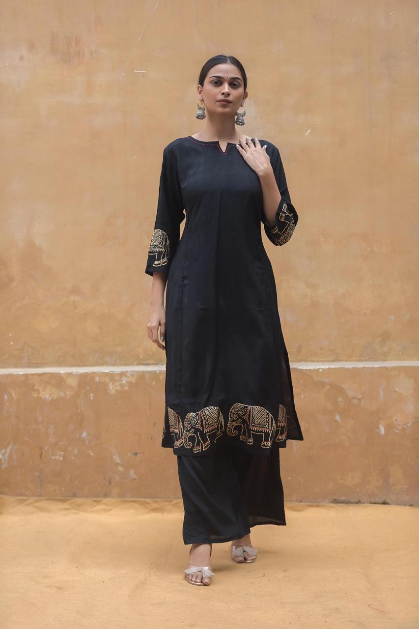 Butter muslin silk kurta pant in black