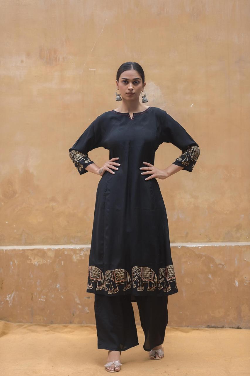 Butter muslin silk kurta pant in black