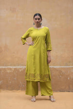 Butter muslin silk kurta pant in green