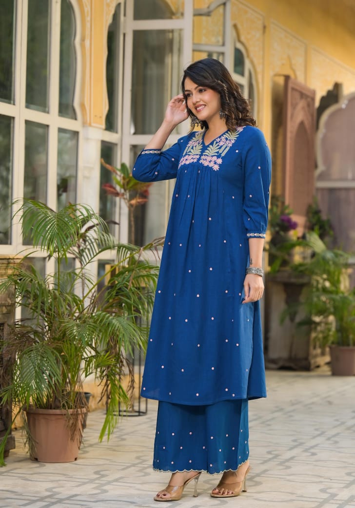 Pretty cotton embroidered kurta pant