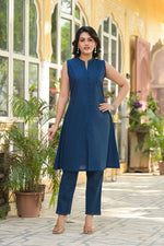 Premium cotton shrug kurta pant set in blue