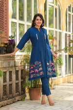 Premium cotton shrug kurta pant set in blue