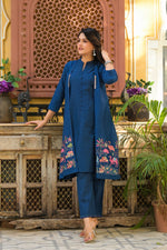 Premium cotton shrug kurta pant set in blue