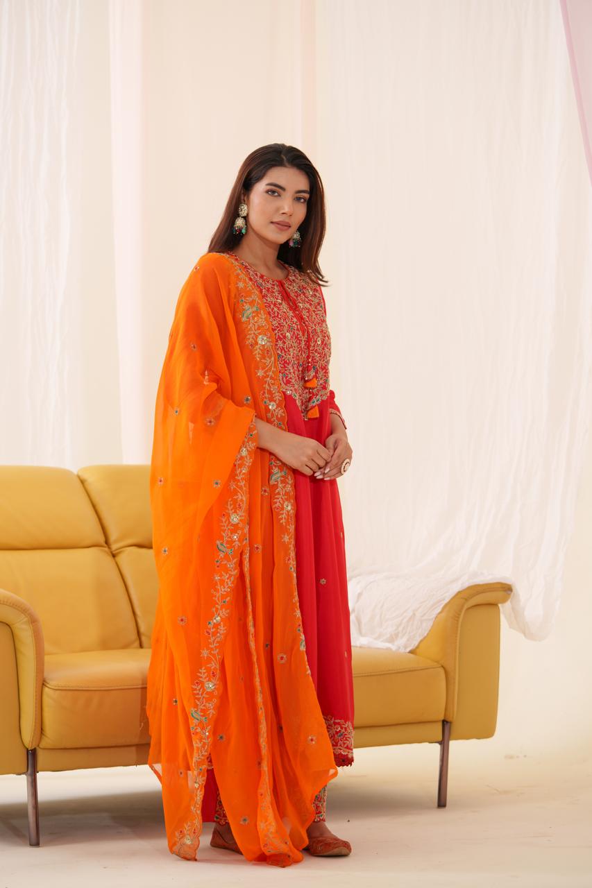 Pure crepe fine Zari work suit set