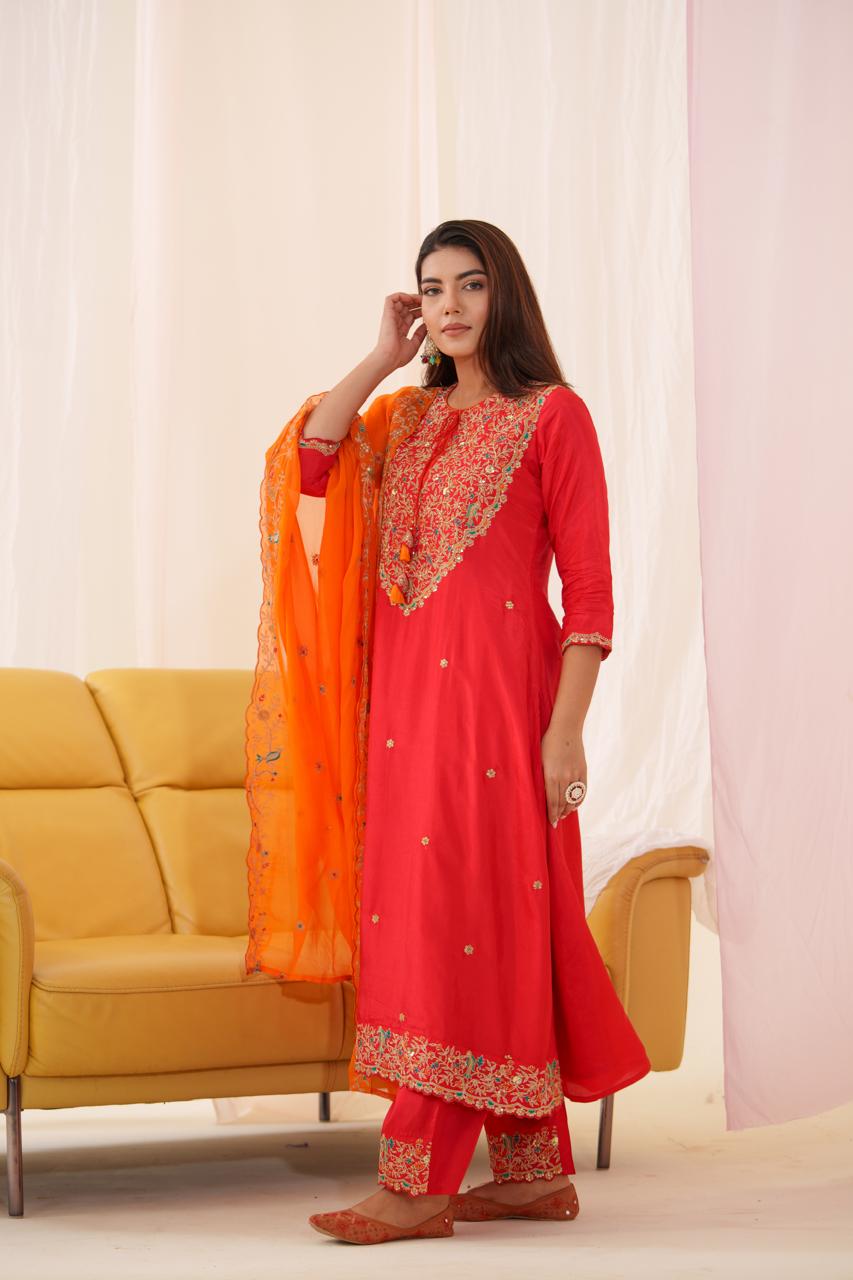 Pure crepe fine Zari work suit set