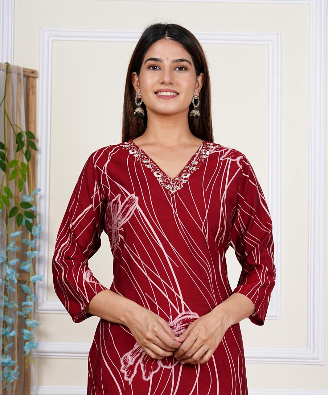 V neck muslin kurta