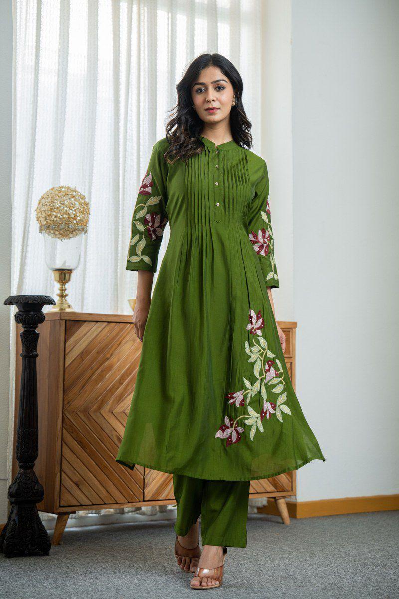 Pure muslin silk embroidered co ord