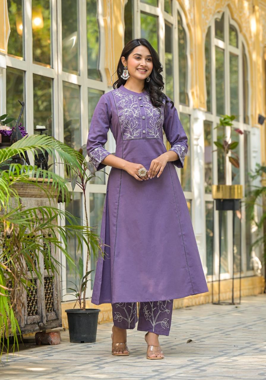 Pretty cotton embroidered kurta pant