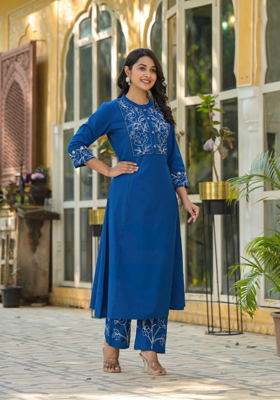 Pretty cotton embroidered kurta pant