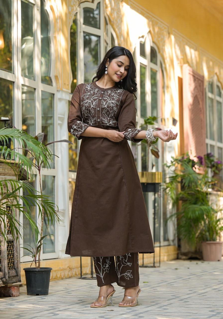 Pretty cotton embroidered kurta pant