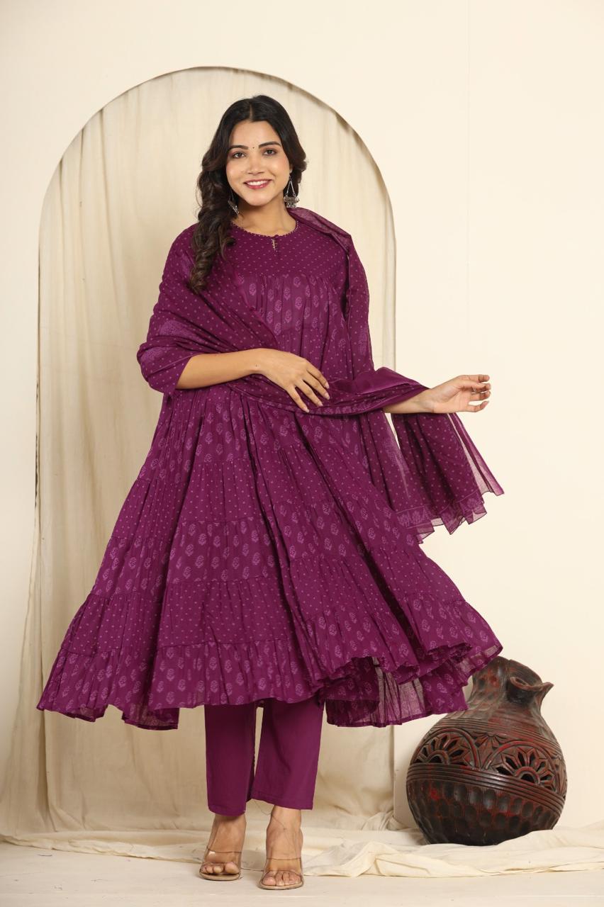 Pretty cotton must have Anarkali suit set