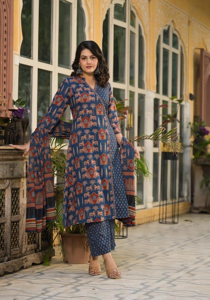 Pure cotton anhrakha suit set