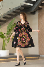 Embroidered weaved cotton lining dress