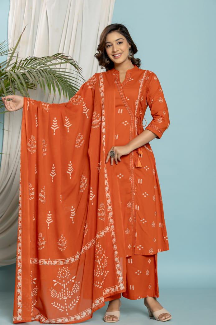 Angrakha style pure cotton suit sets launched paired with Mul cotton dupatta