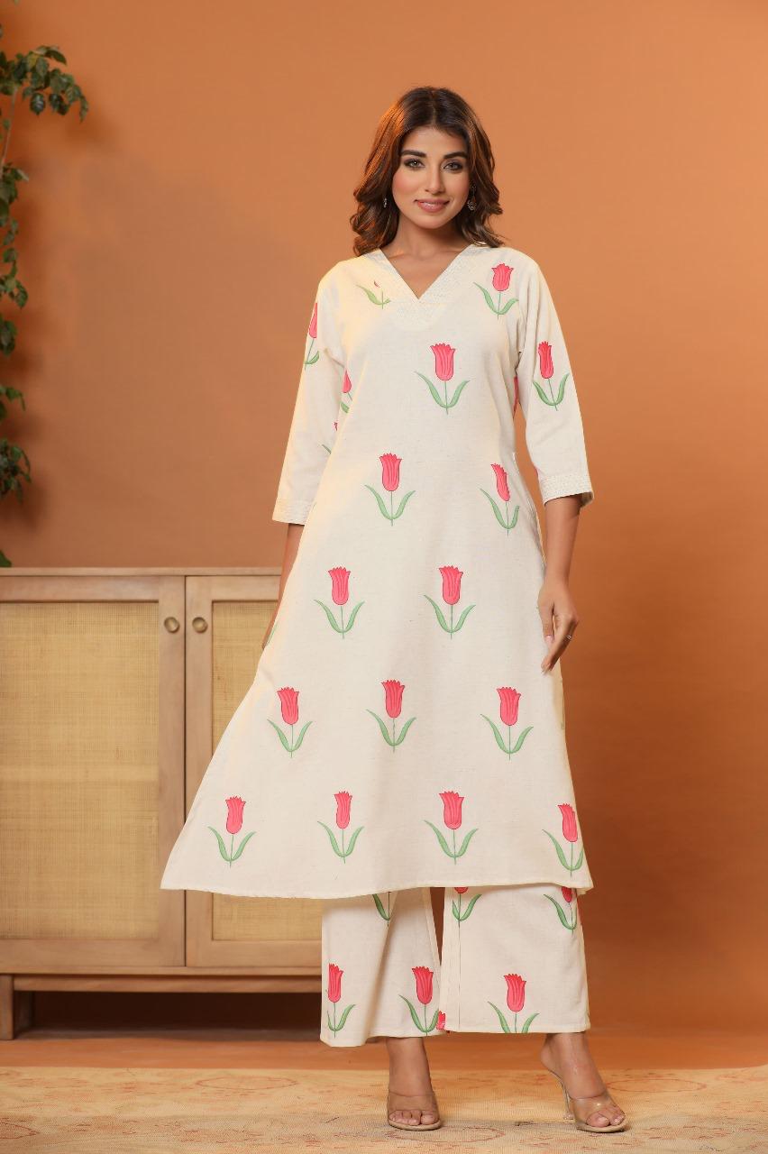 V neck tulip cotton co ord