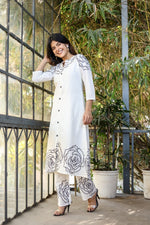 Pretty cotton digital printed co ord set in white