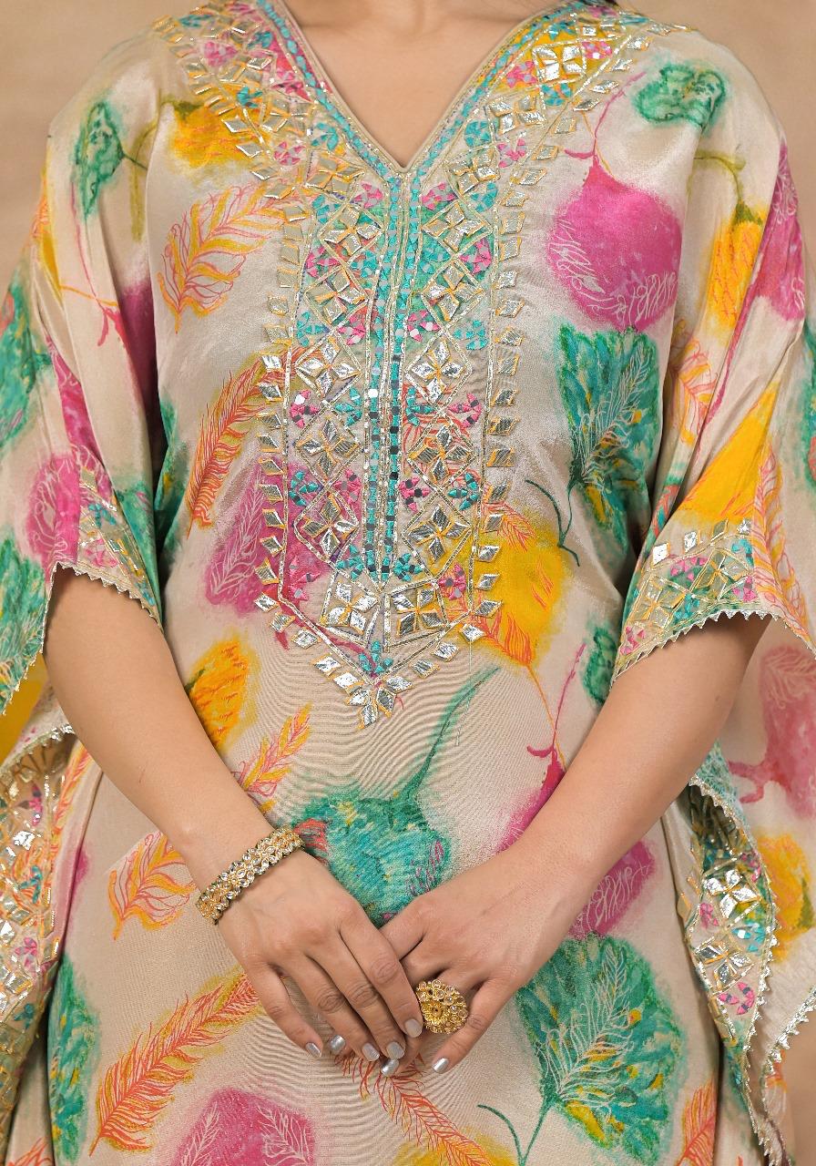 Pretty shimmer tissue kaftan with gotta detailing