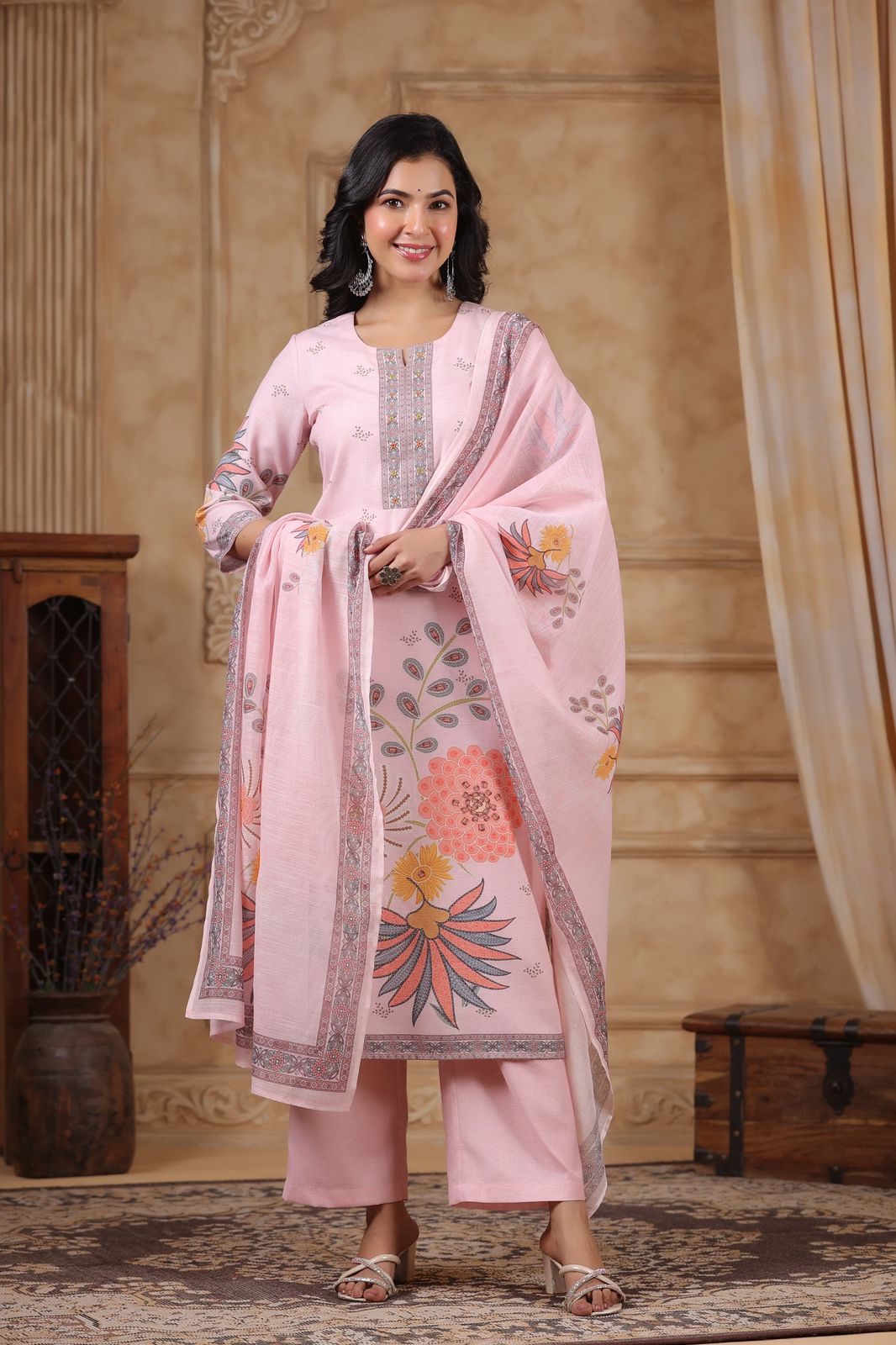 Premium linen cotton lining digitally printed full suit set