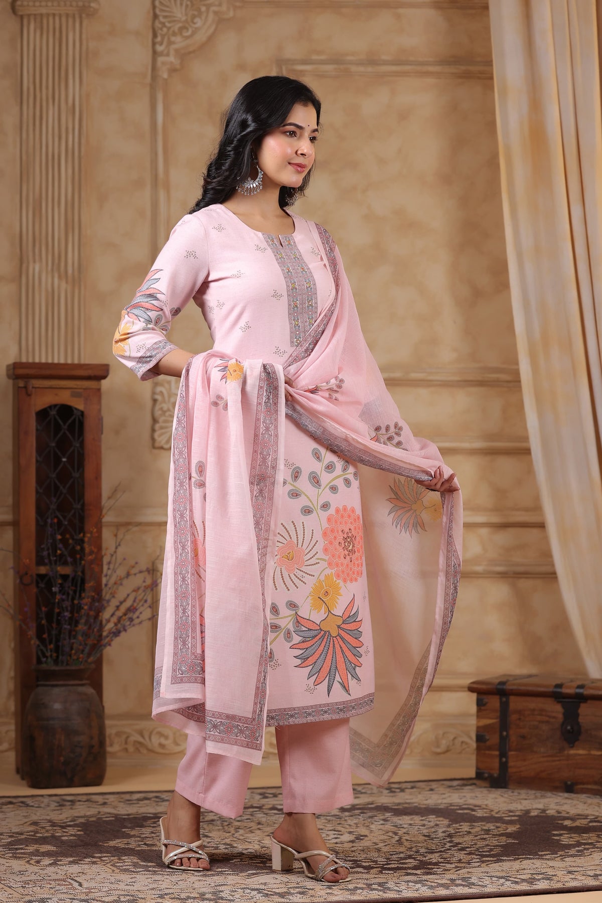 Premium linen cotton lining digitally printed full suit set