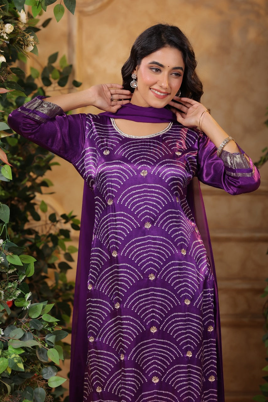 Gaji silk lakri patta suit set