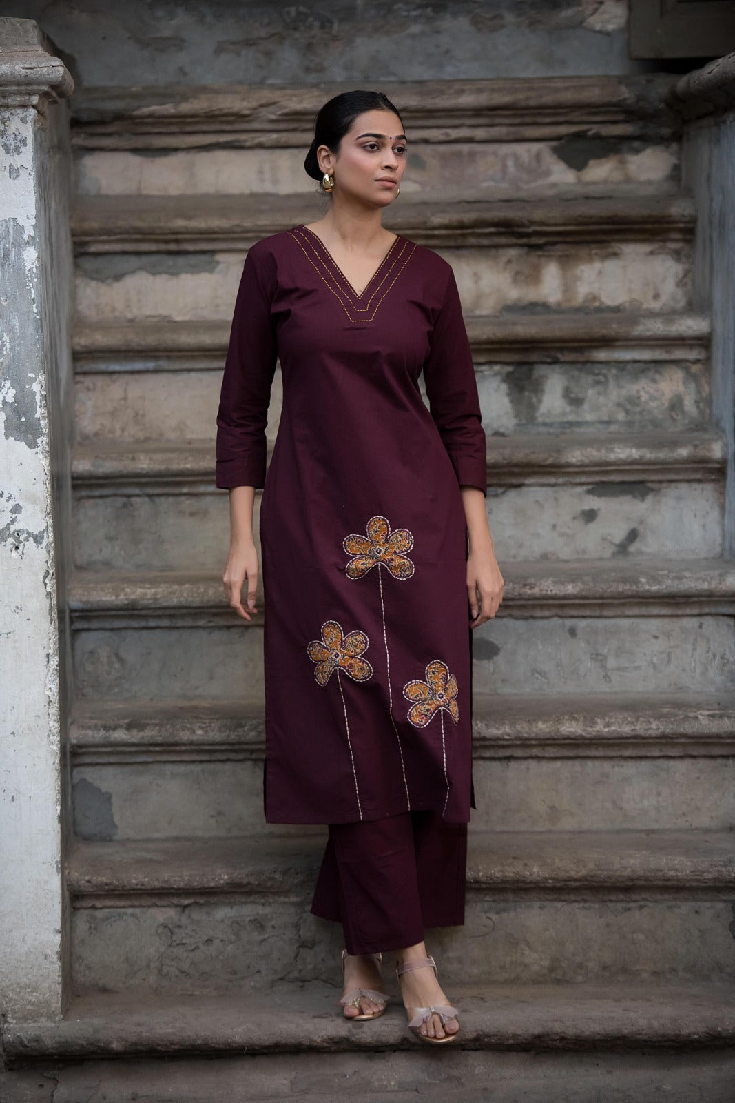 Pure cotton applique work kurta pant set