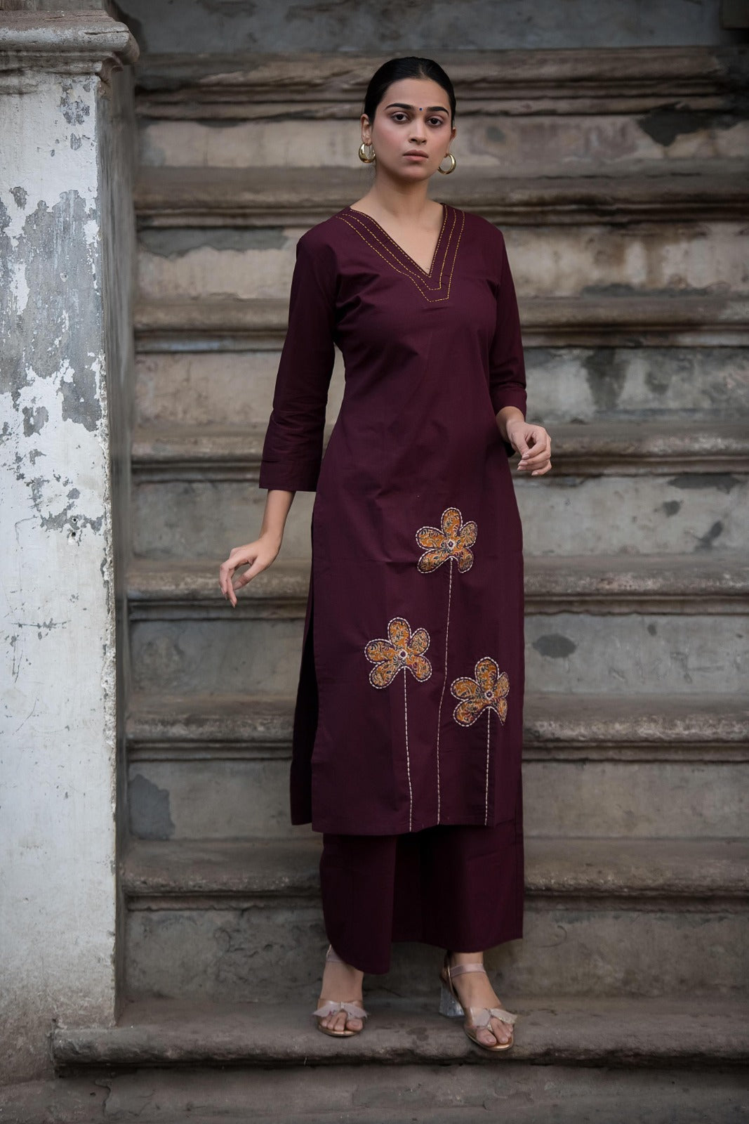 Pure cotton applique work kurta pant set