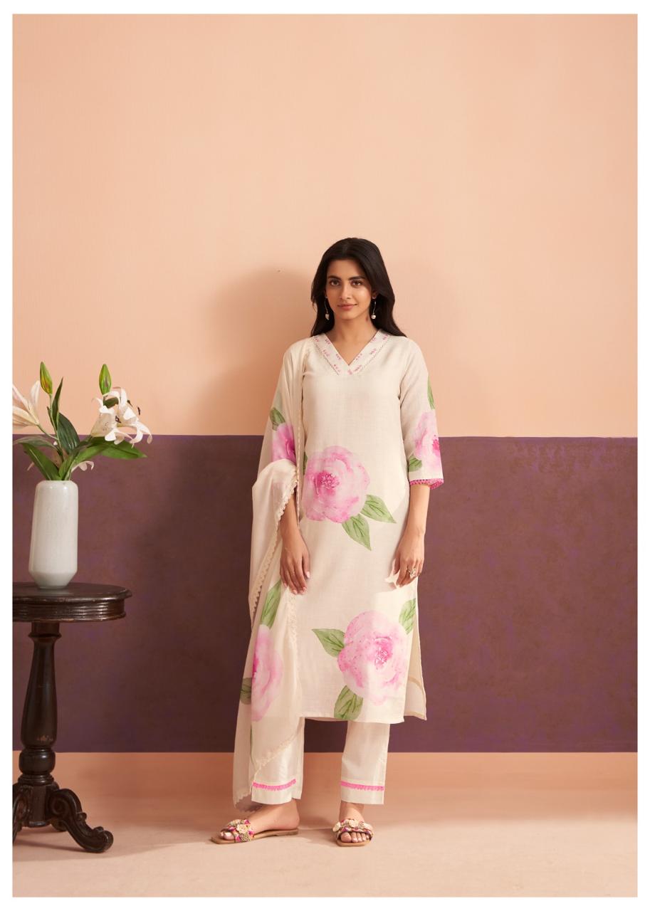 Gorgeous lining linen digital printed suit set